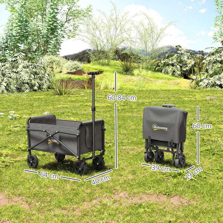 41L Festival Trolley on Wheels, Small Garden Folding Trolley Cart, 60kg Heavy Duty Collapsible Folding Wagon with Adjustable Handle and Carrying Bag for Beach, Camping, Festival, Grey