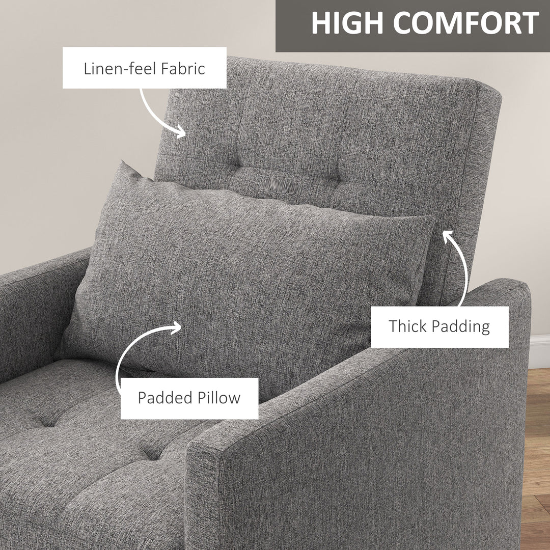 3-In-1 Chair Bed, Convertible Sleeper Chair with Adjustable Backrest, Pillow and Footrest for Living Room, Grey