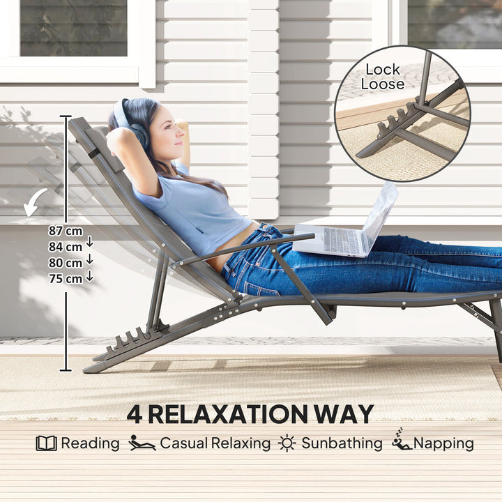 Set of Two Adjustable Back Sun Loungers - Grey