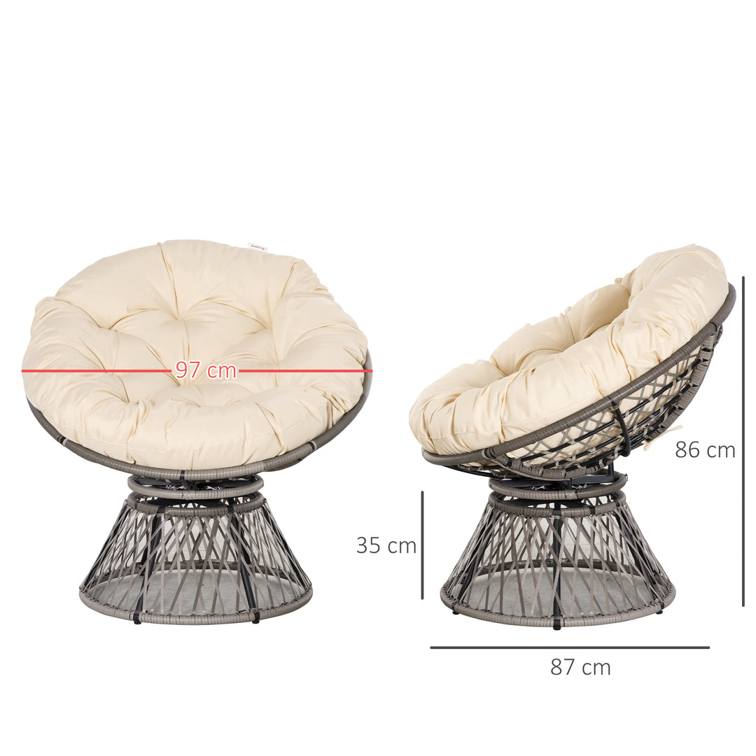 360° Swivel Rattan Moon Bowl Chair Round Lounge Garden Wicker Basket Seat with Padded Cushion Oversized for Outdoor Indoor, Beige