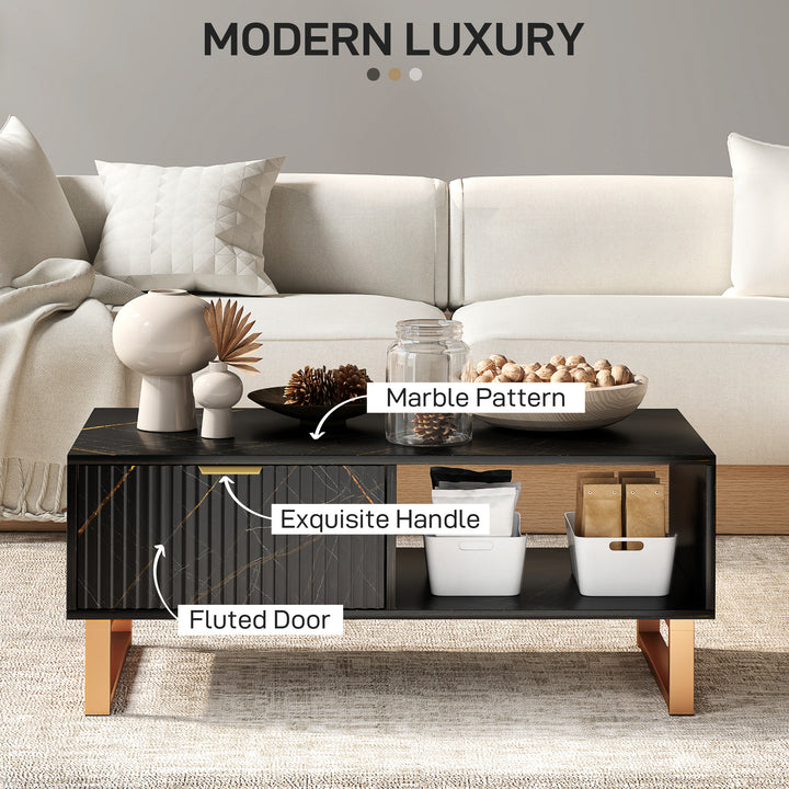 Elegant Marble Effect Storage Coffee Table - Black