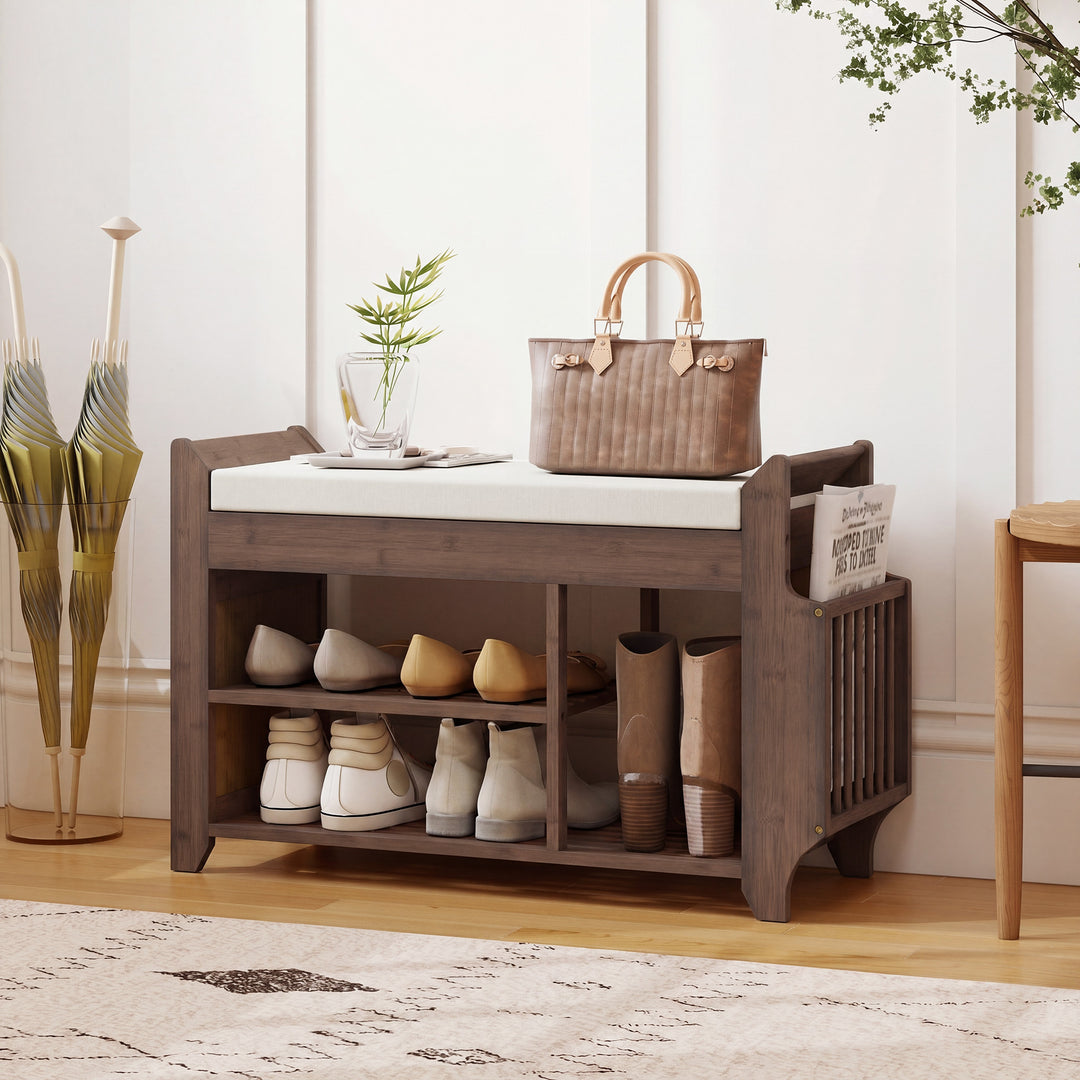 Shoe Bench 2-Tier Boot Section Entryway Storage Bench Cushioned Seat 8