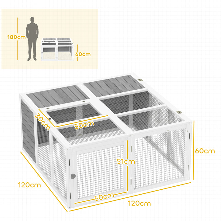 PawHut Rabbit Hutch with Openable Foldable Roof, Light Grey | Aosom UK