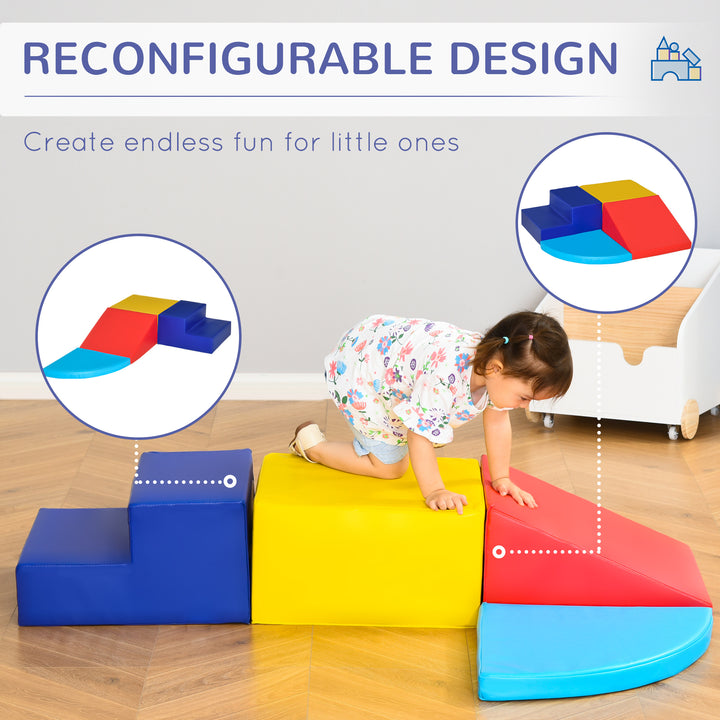 MCL Soft Play 4-piece Climb and Crawl Foam Toddler Stairs and Ramp Colorful Children's Educational Software Activity Toys for Baby Preschooler