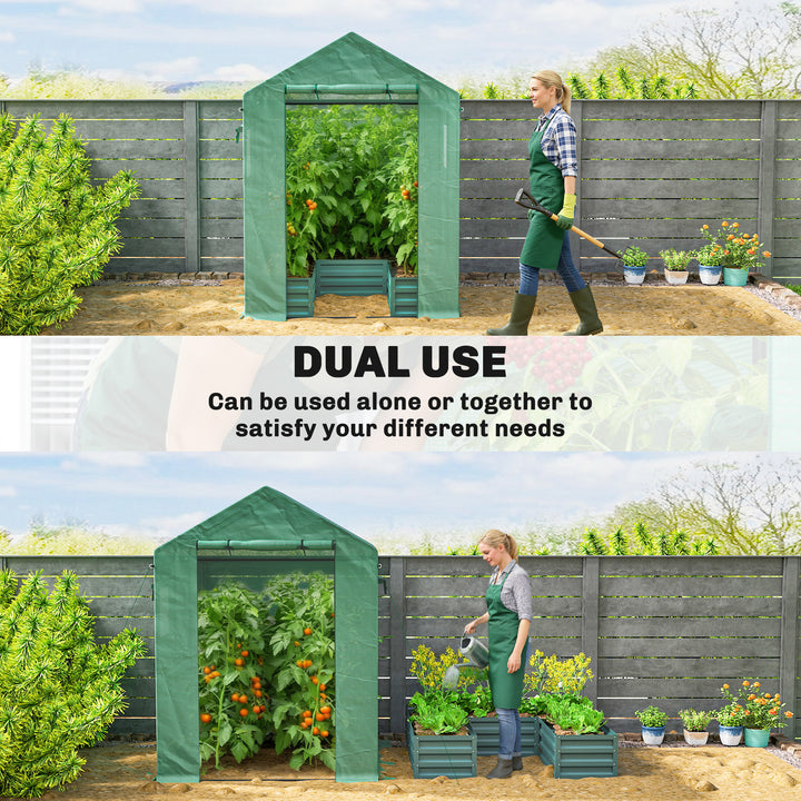 Small Greenhouse with Raised Garden Bed, Galvanised Walk-in Greenhouse with Roll Up Windows, 141 x 141 x 190 cm