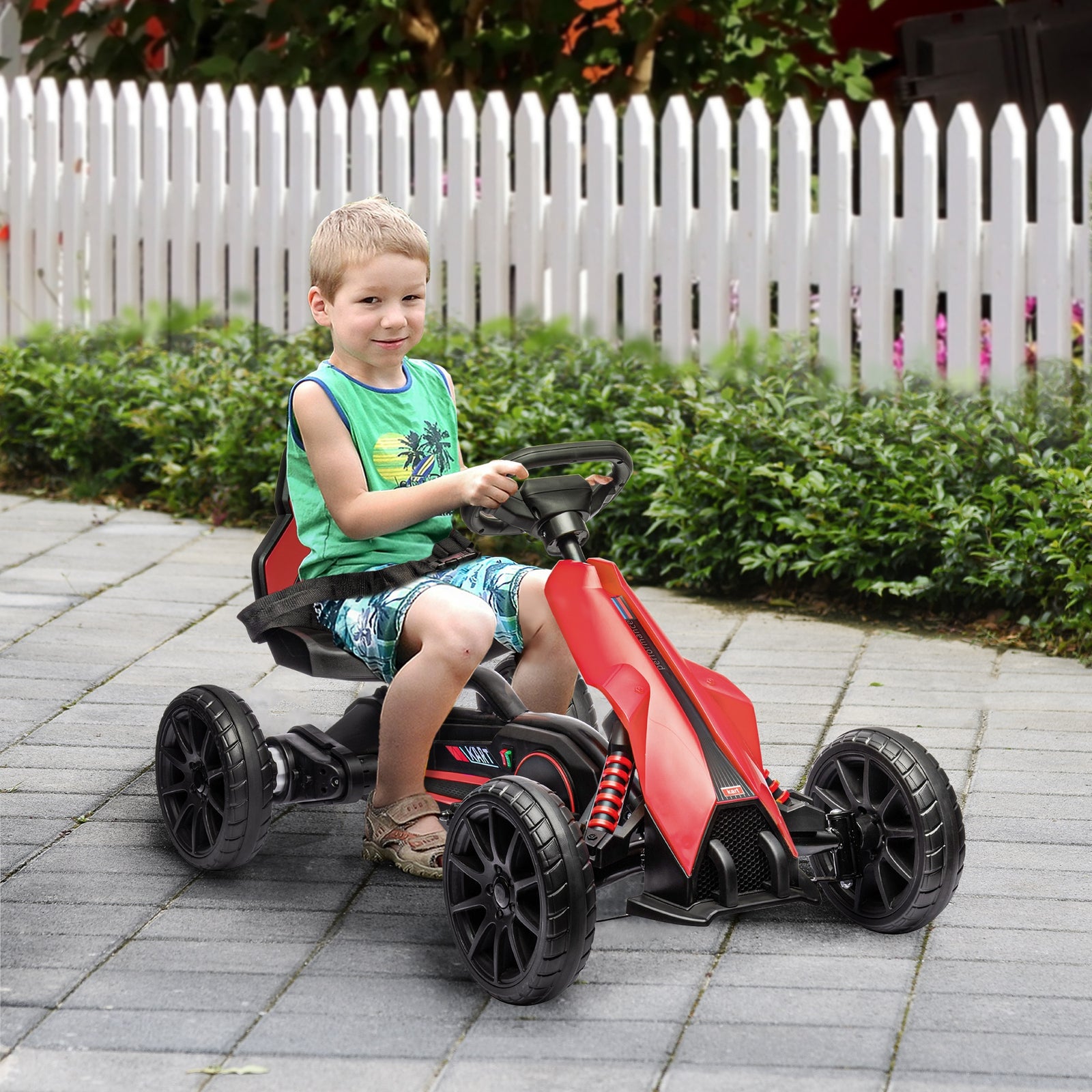 12V Electric Go-Kart for Kids, Ride-On Racing Go-Kart, with Forward and Reversing Functions, for Ages 3-8 Years - Red