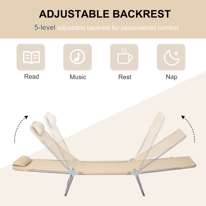 Set of Two Steel Frame Sun Loungers, with Reclining Backs - Brown