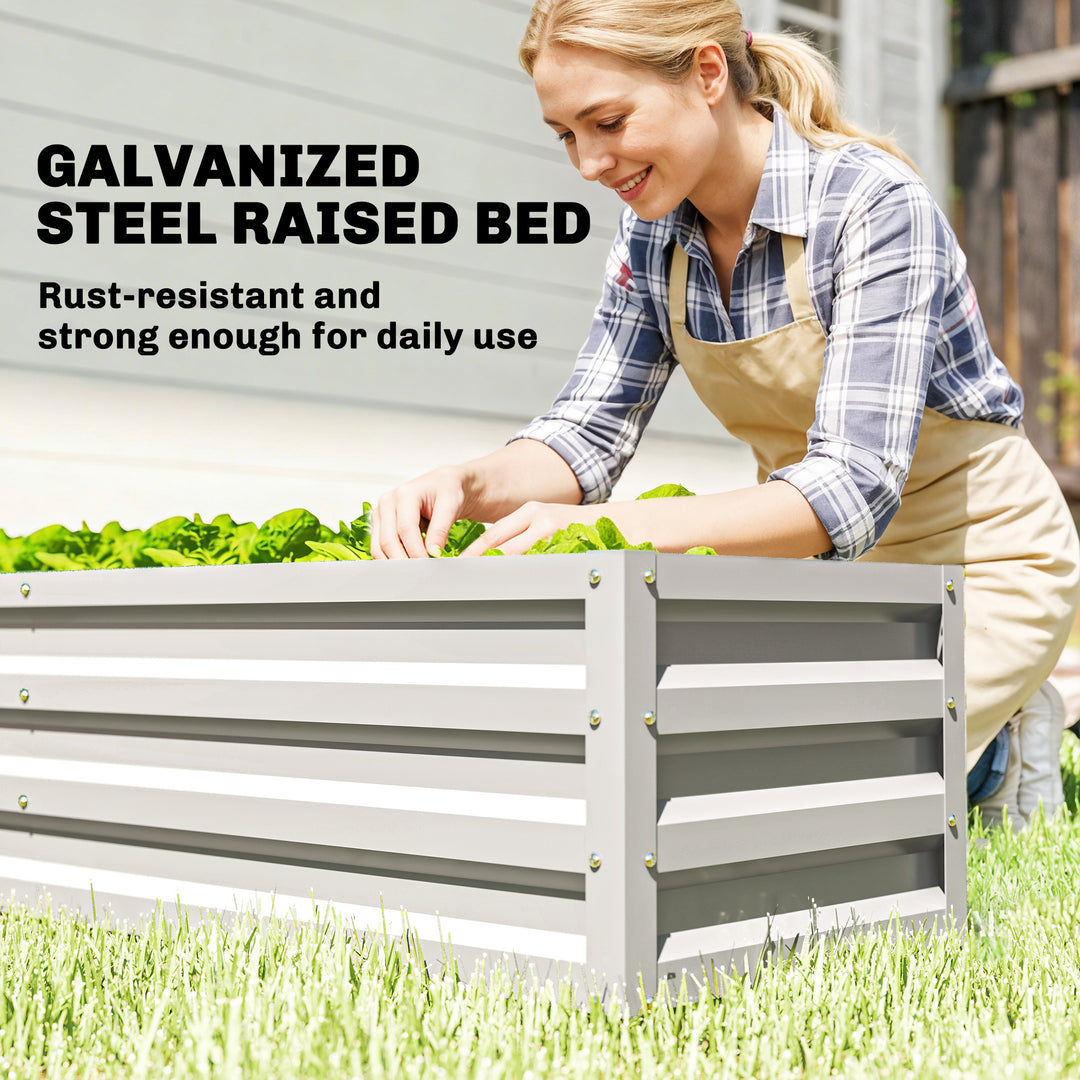 Small Greenhouse with Raised Garden Bed, Galvanised Walk-in Greenhouse with Roll Up Windows, 141 x 141 x 190 cm