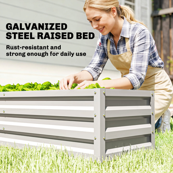 Small Greenhouse with Raised Garden Bed, Galvanised Walk-in Greenhouse with Roll Up Windows, 141 x 141 x 190 cm