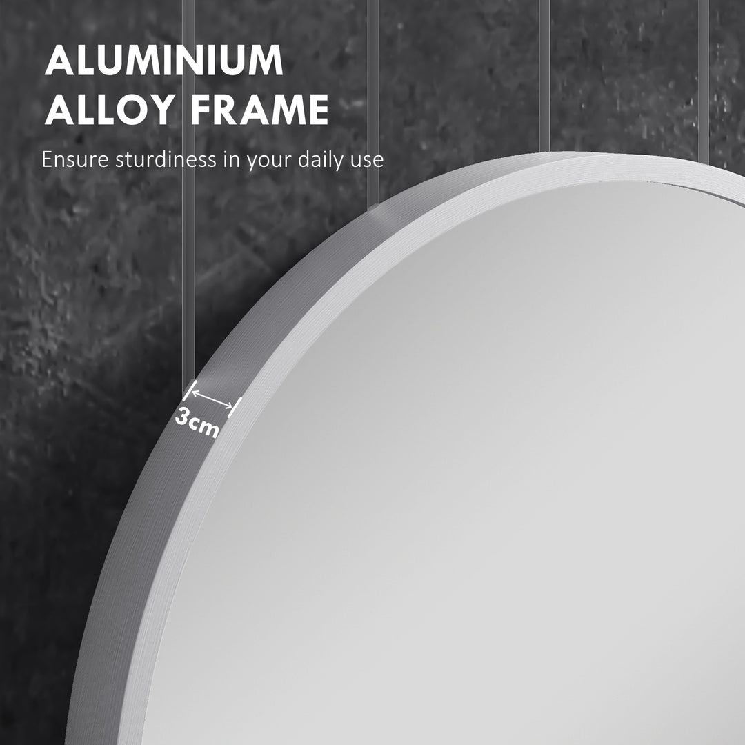 60cm Round Tempered Glass Bathroom Mirror - Silver Tone