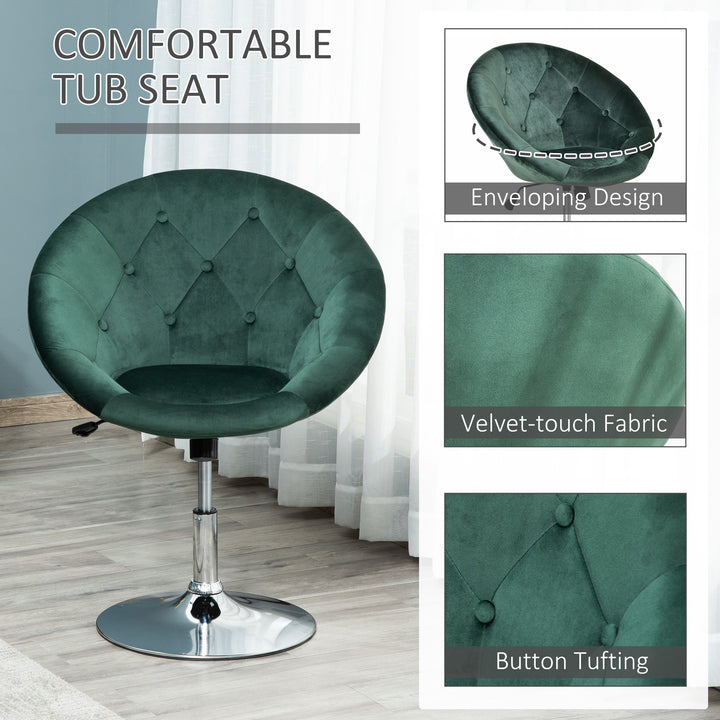 HOMCOM Modern Dining Height Bar Stool Velvet-Touch Tufted Fabric Adjustable Height Armless Tub Chair with Swivel Seat, Green | Aosom UK