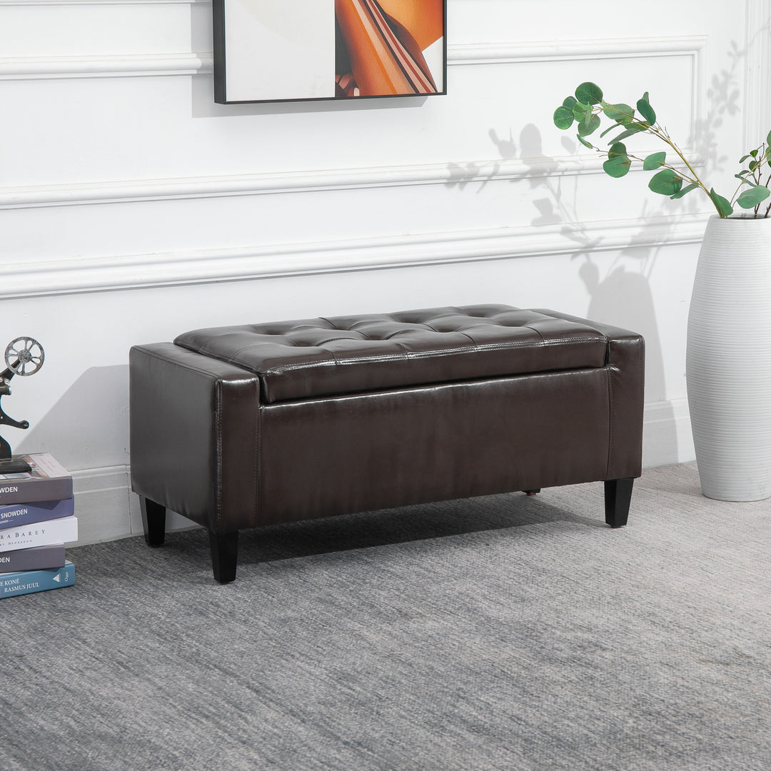 HOMCOM Storage Ottoman Bench, PU Leather, Tufted Design, Flip Top, 92x40cm, Versatile Use, Brown | Aosom UK