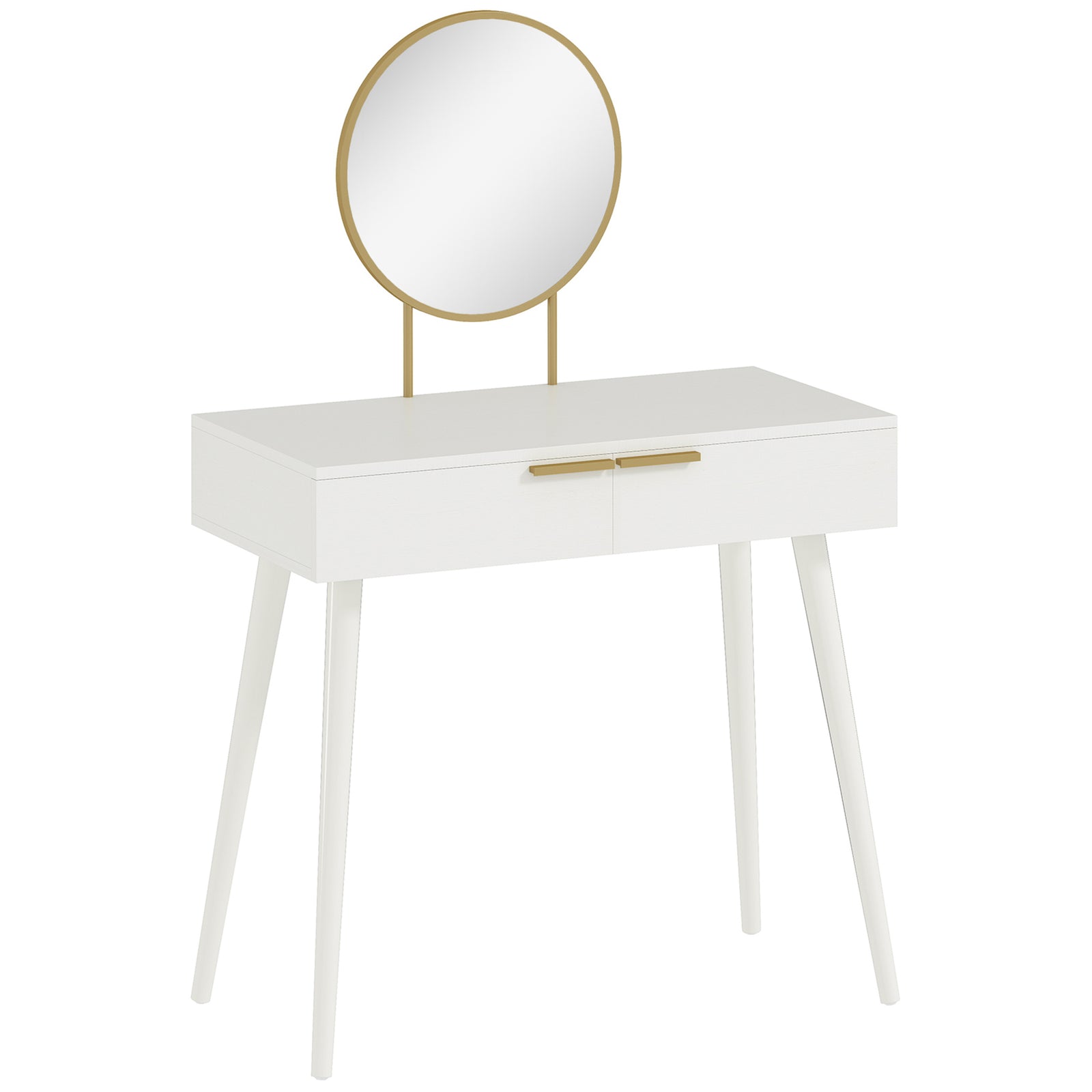 Elegant Dressing Table, with Round Mirror, 80 x 40 x 123 cm - White