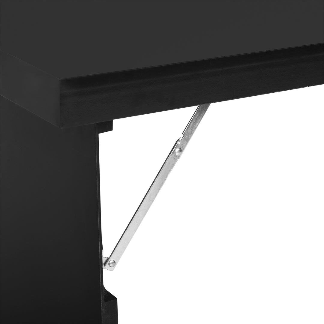 Folding Wall-Mounted Drop-Leaf Table, Convertible Wall Table With Chalkboard and Storage Shelf, Multifunctional Floating Desk for Home Office, Black