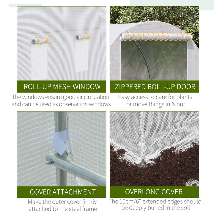 3.5 x 2 x 2 m Polytunnel Greenhouse, Walk-in Green House for Garden with Mesh Windows, Galvanised Steel Frame, White