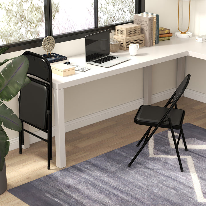Set of Two Cushioned Folding Chairs - Black