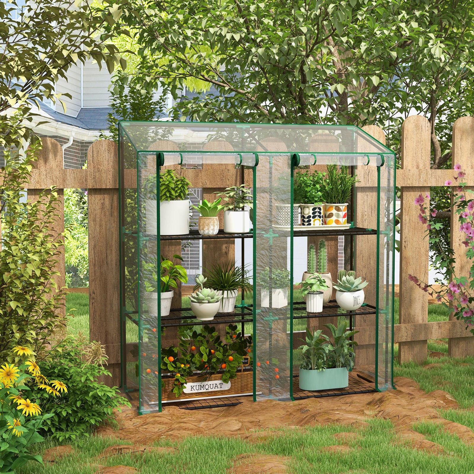 46 x 143cm Mini Lean-To Greenhouse, with Three Inner Shelves