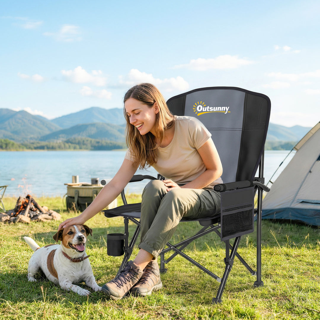 Padded Camping Chair Adults Heavy Duty Folding Chair Side Pocket Cup H