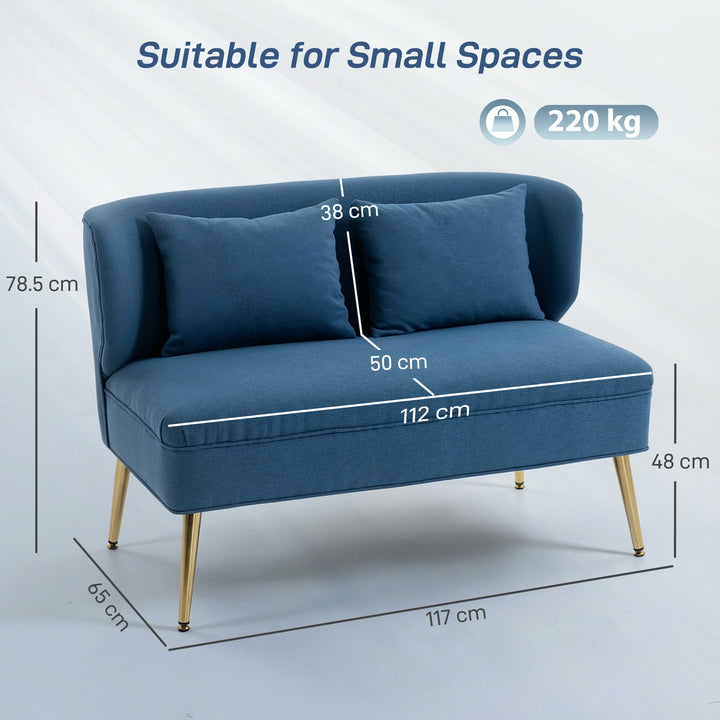 2 Seater Sofa, Linen-look Fabric Small Sofa with Wing Back, Thick Seat, Metal Legs