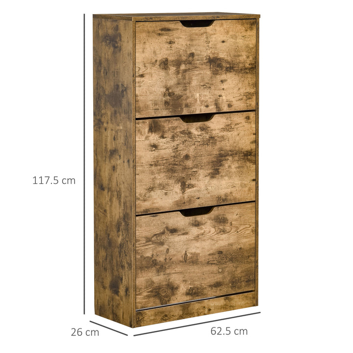 Industrial Shoe Cabinet with 3 Flip Drawers, Narrow Shoe Storage Cabinet for 18 Pairs, Freestanding Slim Shoe Storage Organiser for Entryway, Hallway, Rustic Brown