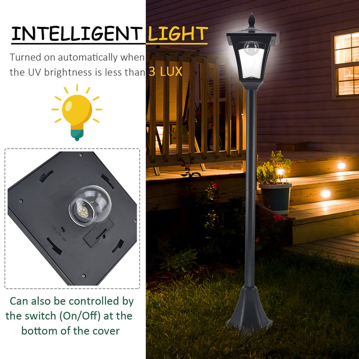 Outsunny Outdoor Solar Powered Post Lamp Sensor Dimmable LED Lantern Bollard Pathway 1.6M Tall – Black