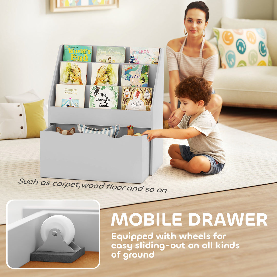 MCL Bookcase for Kids with Shelves, Drawer, Bookcase for Bedroom, Playroom, Grey