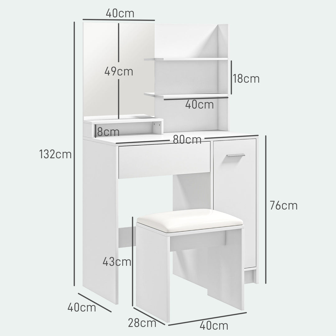 HOMCOM Dressing Table with Mirror and Stool, Vanity Table, Modern Makeup Desk with Drawer, Storage Cabinet and Adjustable Shelf for Bedroom, White