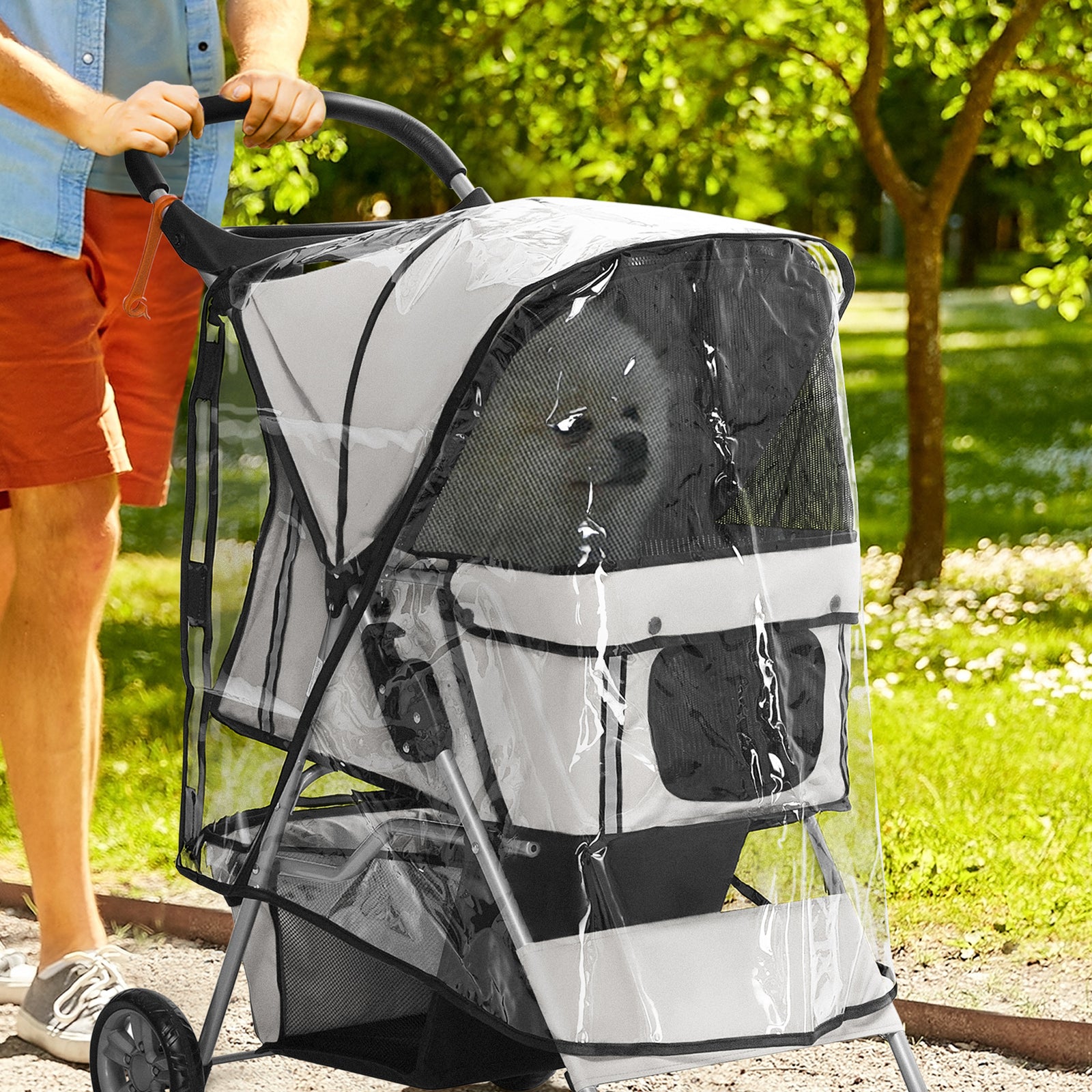 Dog Stroller Rain Cover, Cover for Dog Pram Stroller Buggy w/ Rear Sid