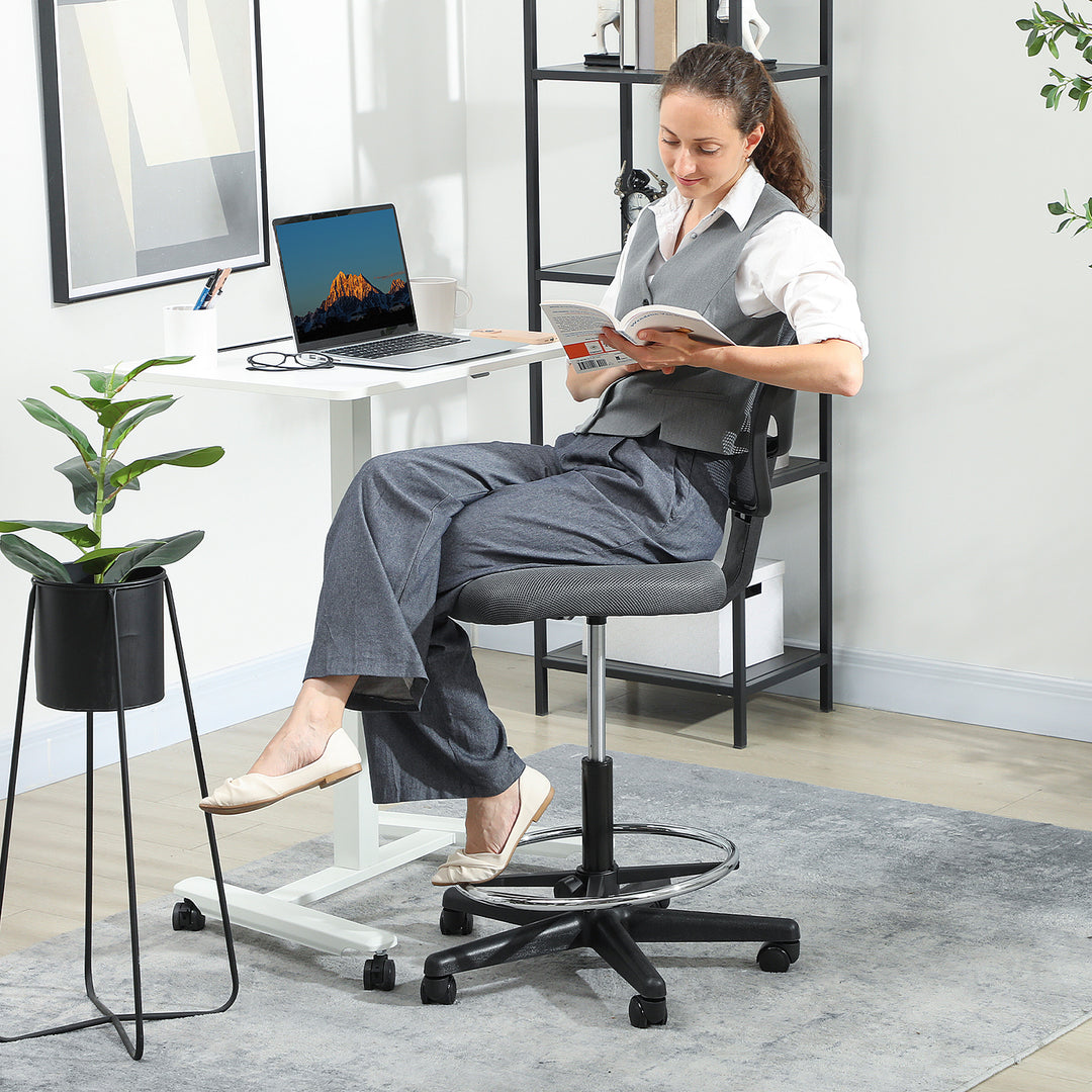 Ergonomic Mesh Standing Desk Chair with Adjustable Footrest Ring and Seat Height Charcoal Grey