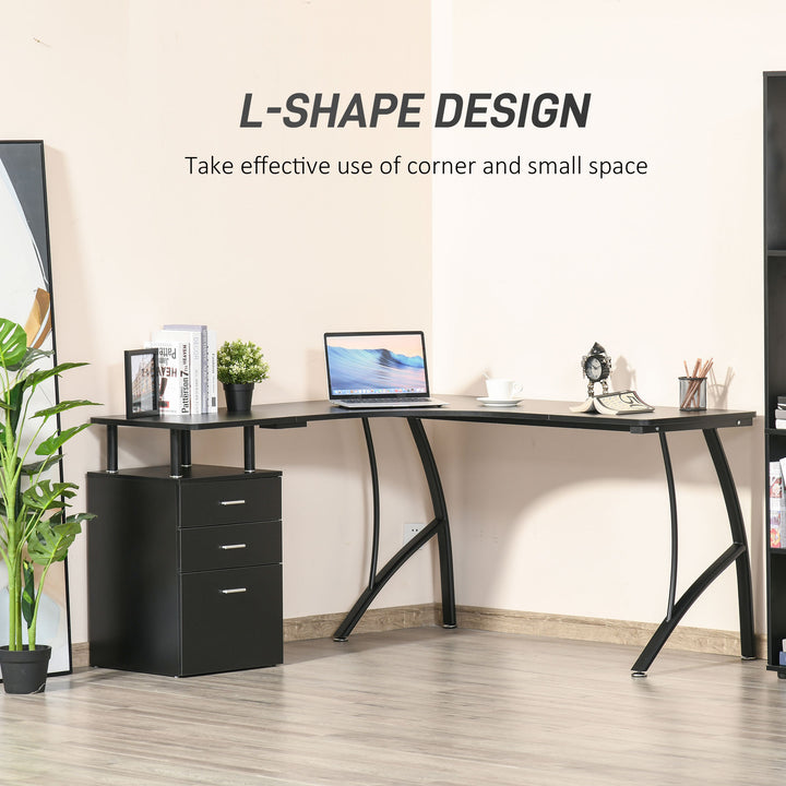 MCL L-Shaped Computer Desk Table with Storage Drawer, Home Office Desk Corner Industrial Style Workstation for A4 Files 143.5 x 143.5 x 76cm, Black