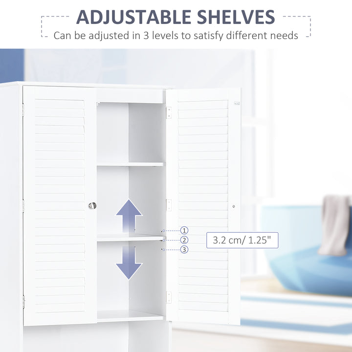 MCL Tall Freestanding Bathroom Cabinet Retro Shutters w/ 3 Compartments Shelves Elevated Base Narrow Organiser White 60L x 30W x 182.5H cm