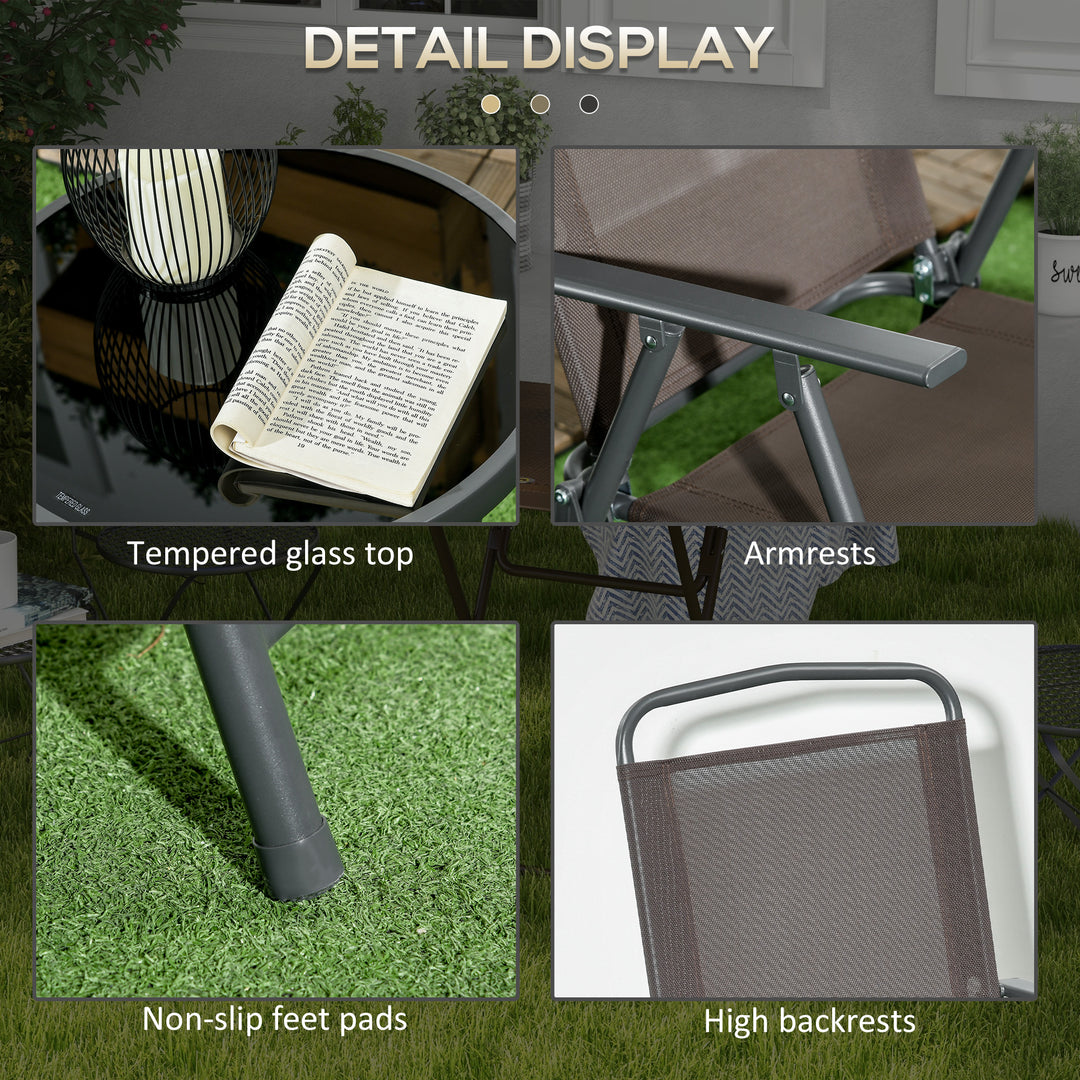 Three-Piece Garden Seat Set, with Glass-Top Table - Brown