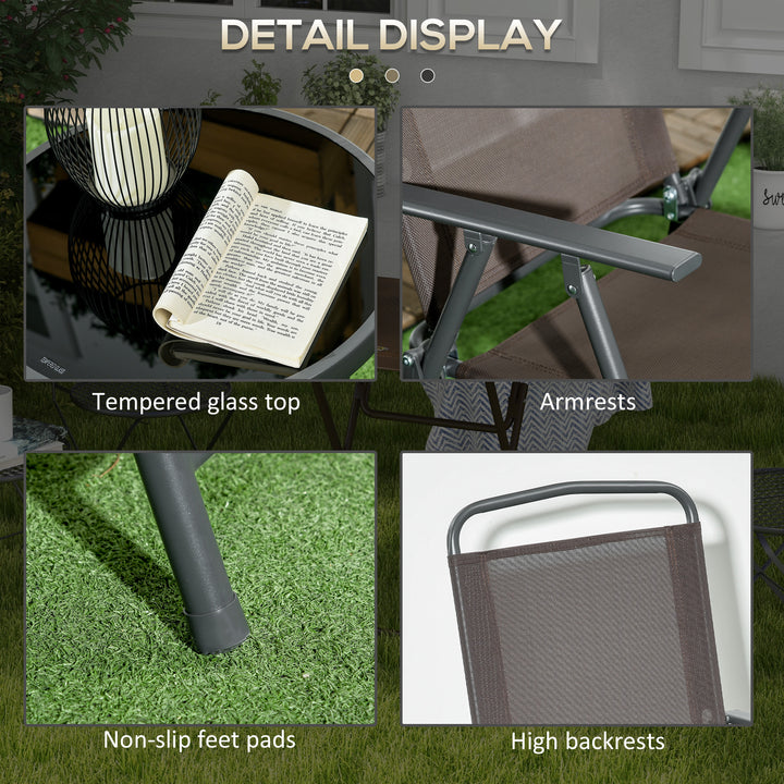 Three-Piece Garden Seat Set, with Glass-Top Table - Brown