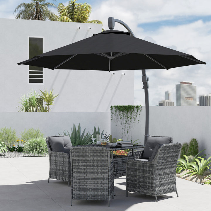 3(m) Garden Cantilever Parasol, Round Overhanging Umbrella with Crank Handle, Cross Base, Aluminium Frame and 360° Rotation, Banana Patio Umbrella for Outdoor Sun Shade, Black