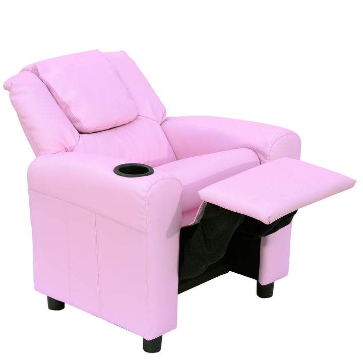 MCL Kids Recliner Chair, PU Leather with Adjustable Backrest, Footrest, Padded Headrest, Pink