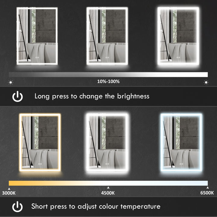 Bathroom Mirror Cabinet with LED Lights and Shaver Socket, 500 x 700 mm Wall Mounted Bathroom Cabinet with Mirror, Demister Pad, Dimmer, 3 Colours, Medicine Cabinet, Black