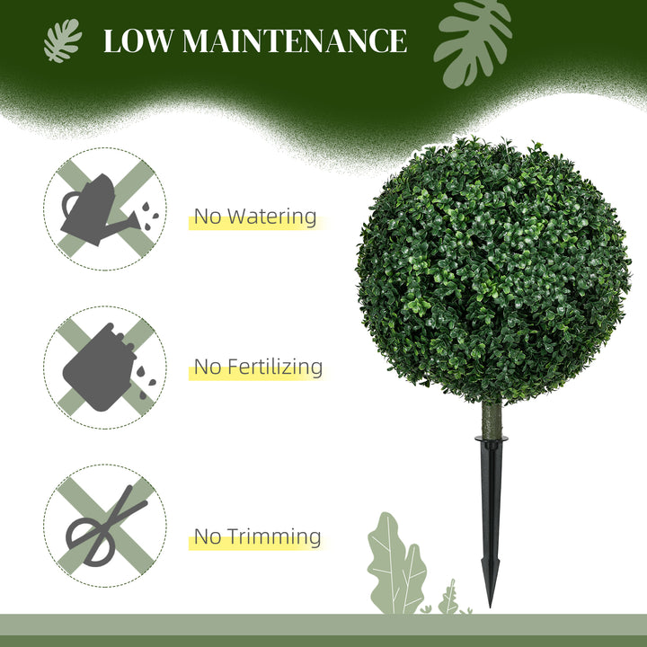 Artificial Boxwood Trees w/ Ground Stake, Set of 2 Ball Shaped Topiary