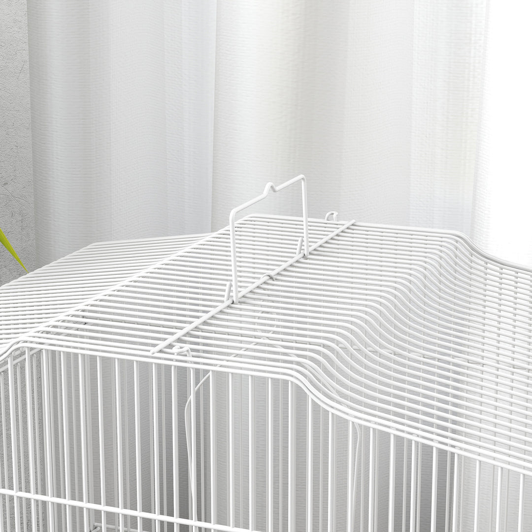 Large Metal Bird Cage with Perches, Food Bowls, Swing, for Budgies, Parakeets, White