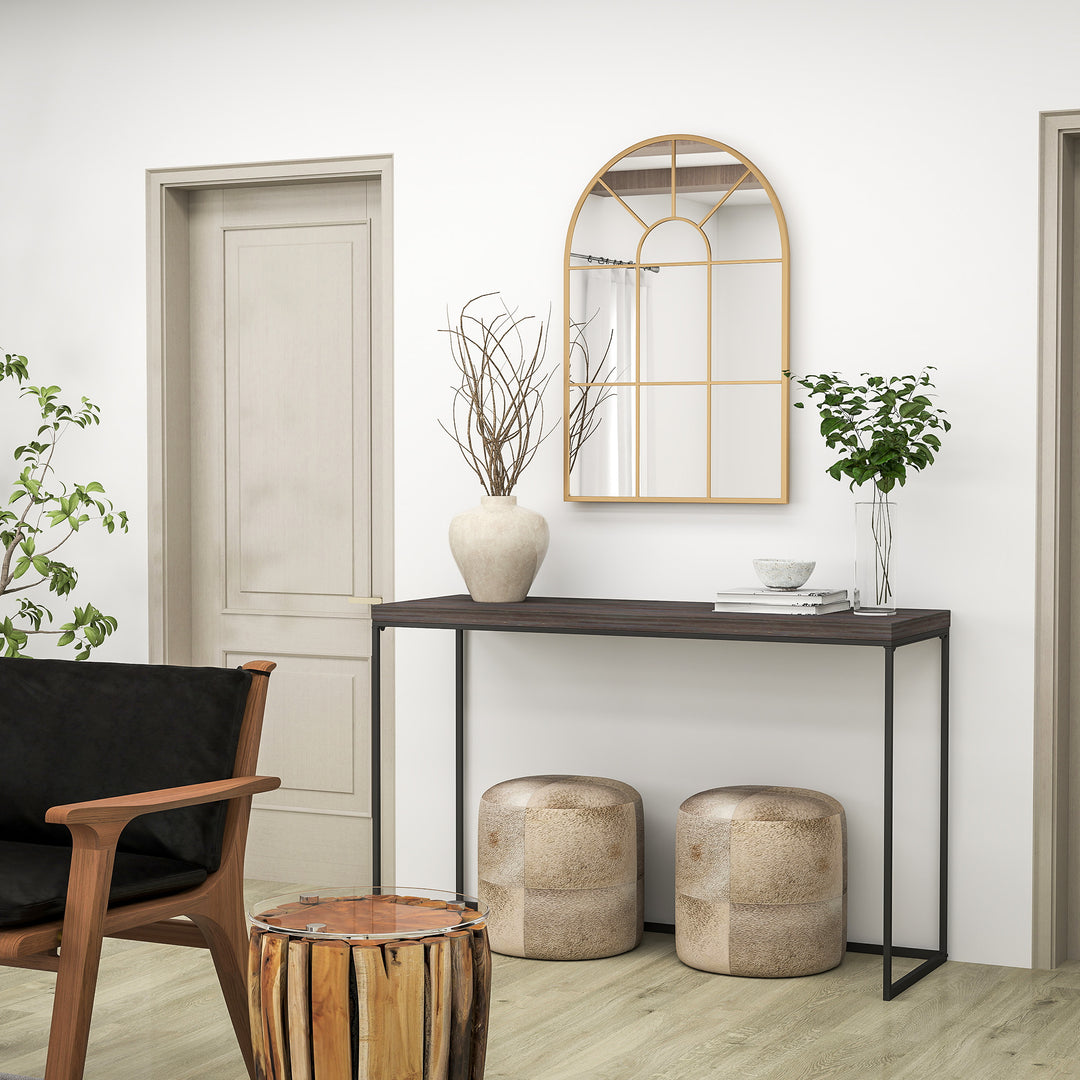 Modern Arched Wall Mirror, 91 x 60 cm Window Mirrors for Living Room, Bedroom, Gold Tone