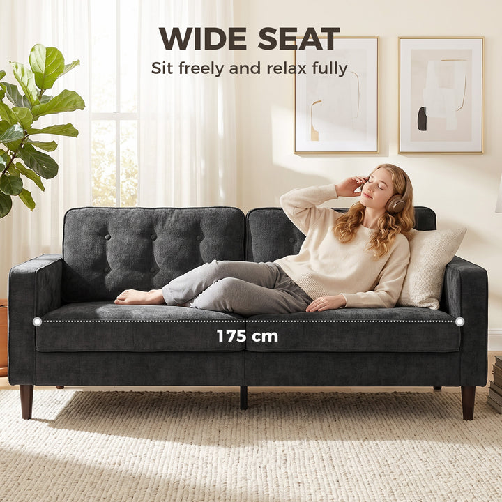 3 Seater Sofa Button Tufted Upholstered Couch with Wood Legs for Livin
