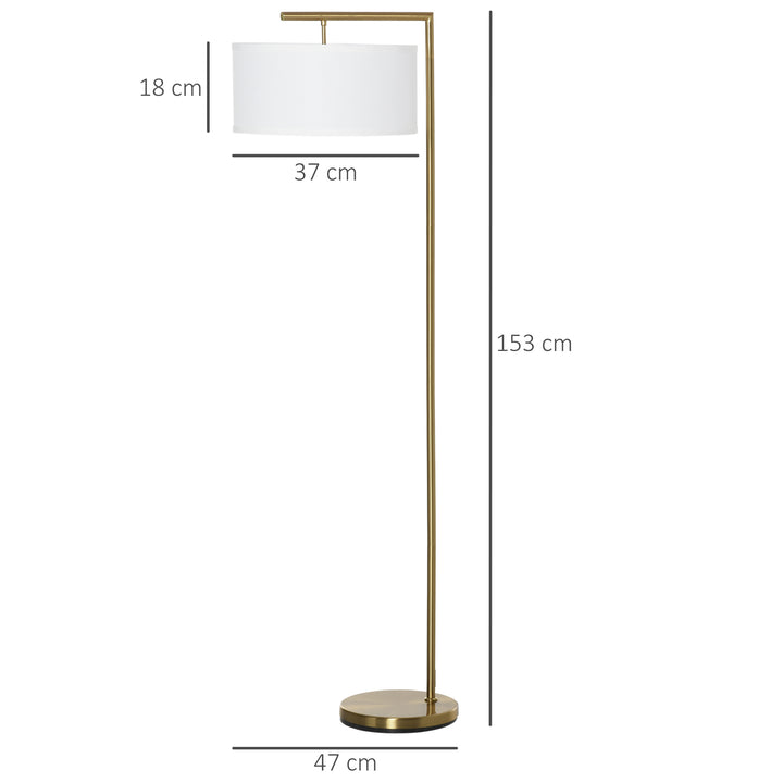 HOMCOM Floor Lamp, Modern Standing Light with Linen Lampshade, Round Base for Living Room, Bedroom, Dining Room, Gold and White