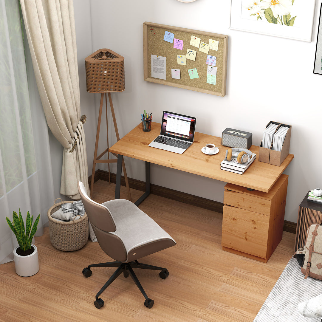 MCL Computer Desk, Writing Desk with Cabinet, Drawer, Metal Legs, Work Table for Home Office Study, Natural Wood Finish