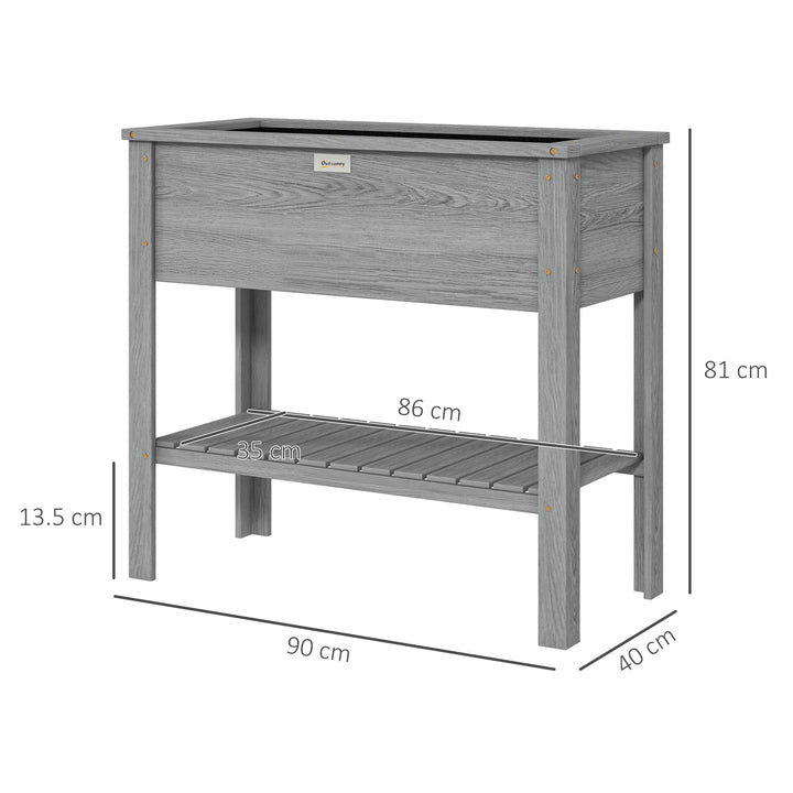 Wooden Raised Garden Bed, Elevated Planter Box with Storage Shelf and 