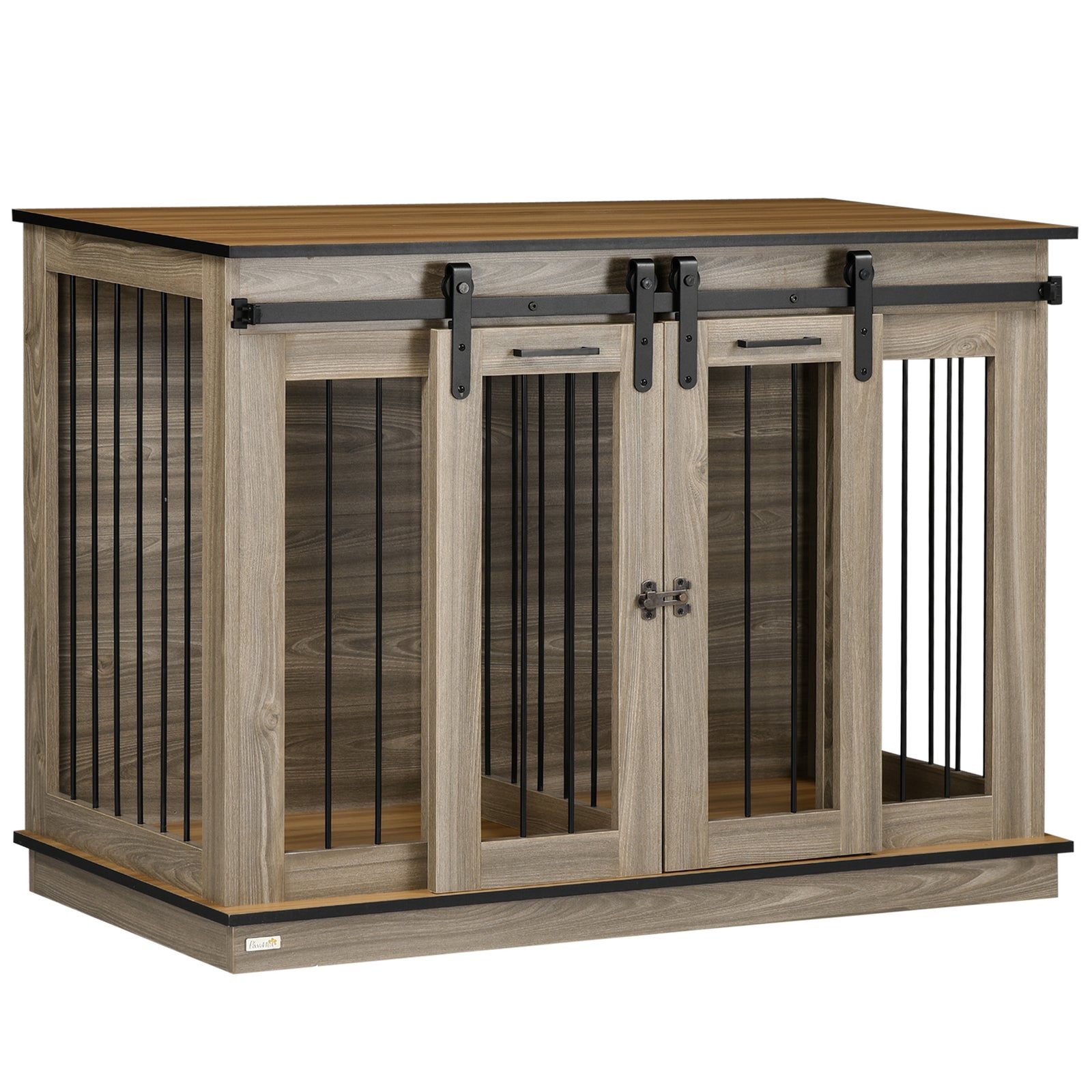 Dog Crate Furniture for Large Dogs, Double Dog Cage for Small Dogs, with Sliding Doors - Oak Tone