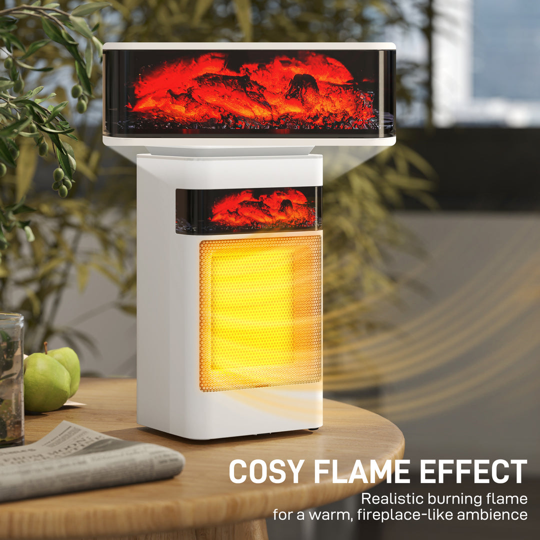 MCL Ceramic Electric Heater, 1500W Fan Space Heater with 3 Modes, 24H Timer, Flame Effect, Oscillation for Bedroom, White