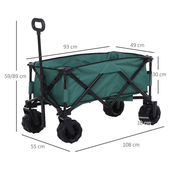 Outsunny Folding Cargo Wagon Trailer, Outdoor Pull Along Cart for Beach Garden with Telescopic Handle, Anti-Slip Wheel, Green | Aosom UK