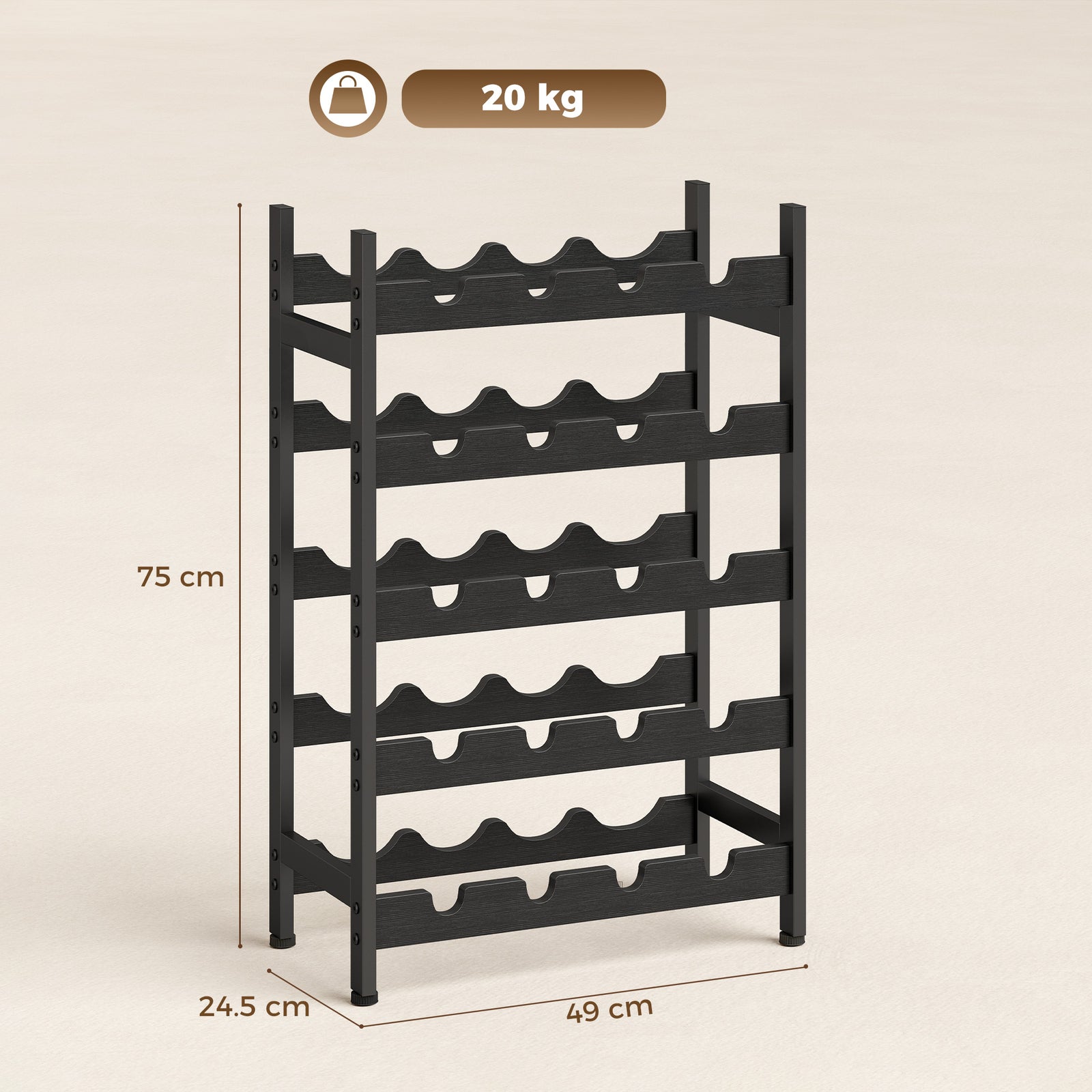Wine Rack Freestanding Industrial Liquor Cabinet 5-Tier 20 Bottles Bar