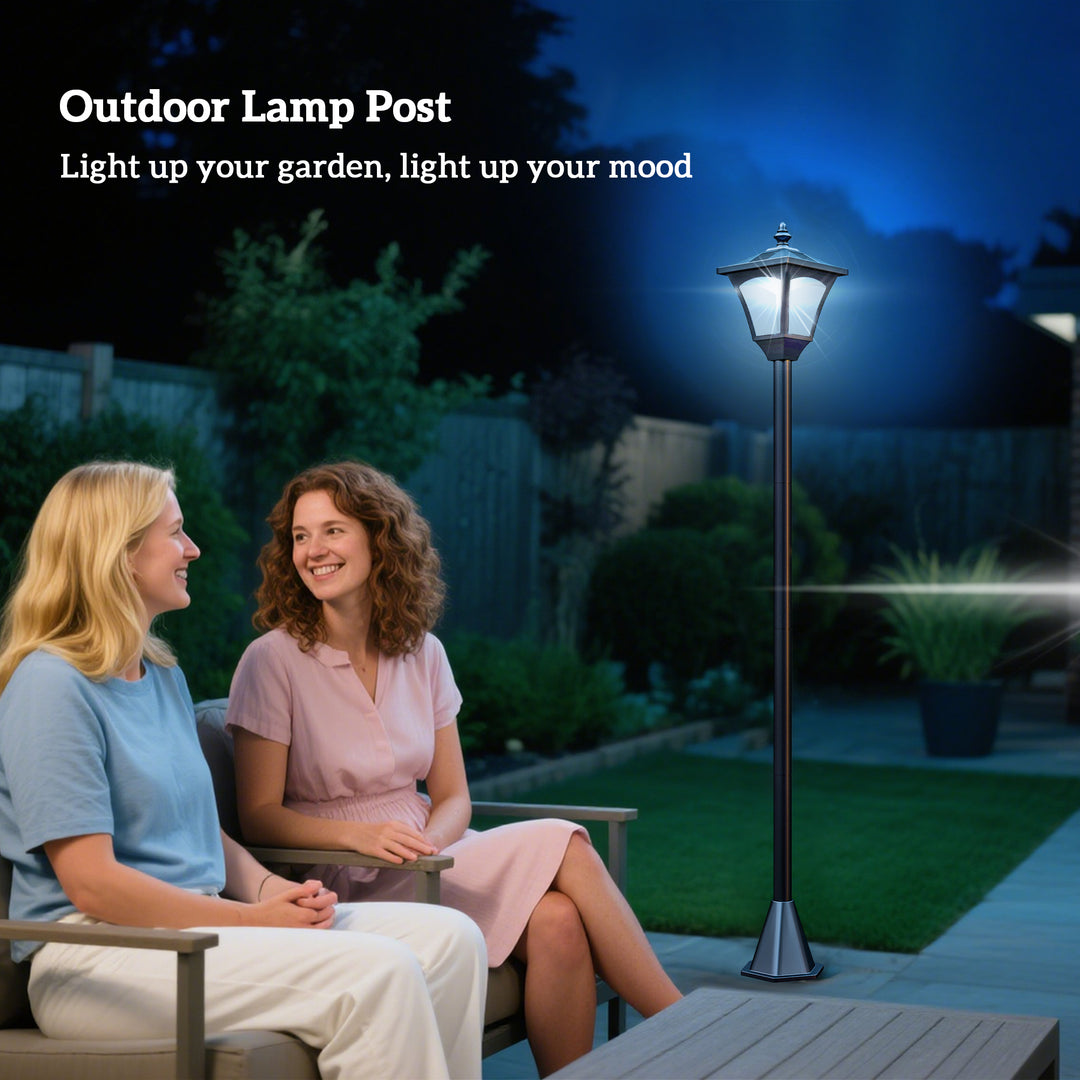 Outdoor Garden Solar Post Lamp Photosensitive LED Lantern Bollard Pathway 1.2M Tall – Black