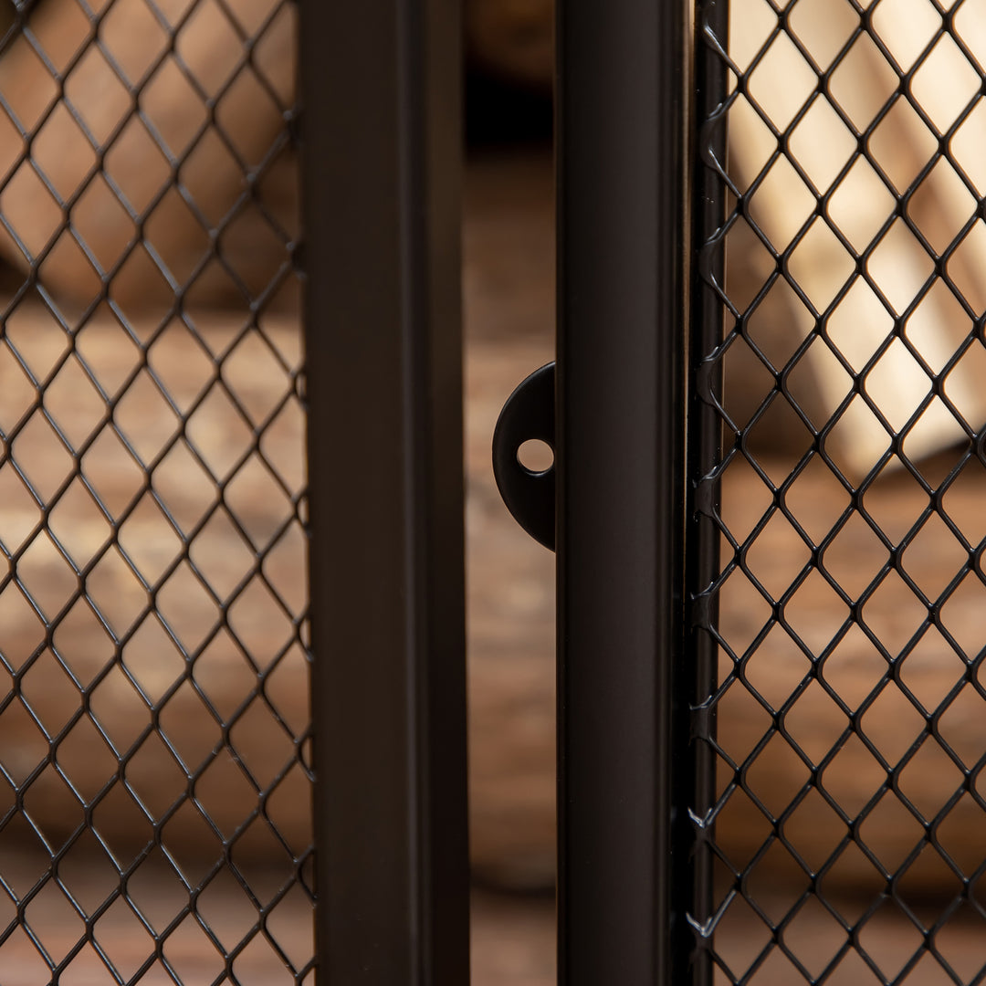 MCL 3-Panel Folding Fireplace Screen with Door, Freestanding Spark Guard, Metal Mesh Fireguard, Black