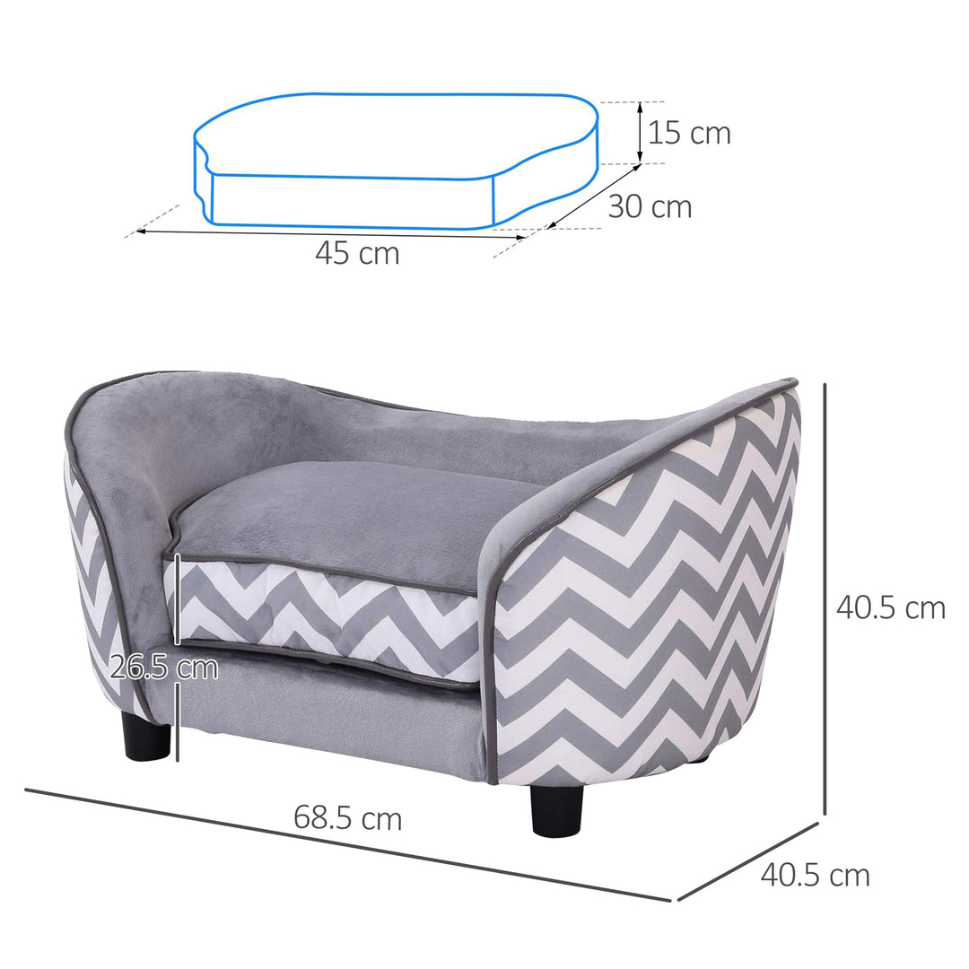 PawHut Dog Sofa Pet Couch for XS Dogs w/ Removable Sponge Padded Cushion - Grey | Aosom UK